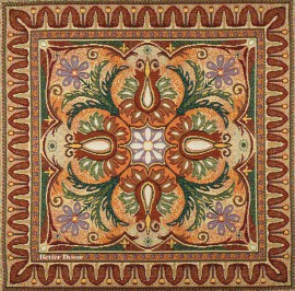 Tapestry pillow cover "Green and Orange Floral Ornament"