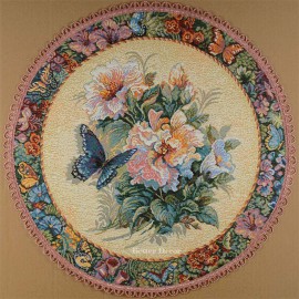 Tapestry table round mat "Butterfly and Flowers"